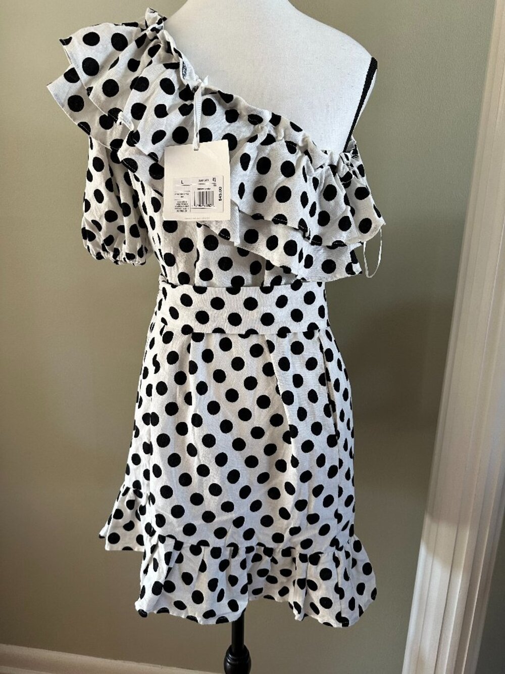 NWT Lisa Marie Fernandez Target L Polka Dot One Shoulder Linen Dress